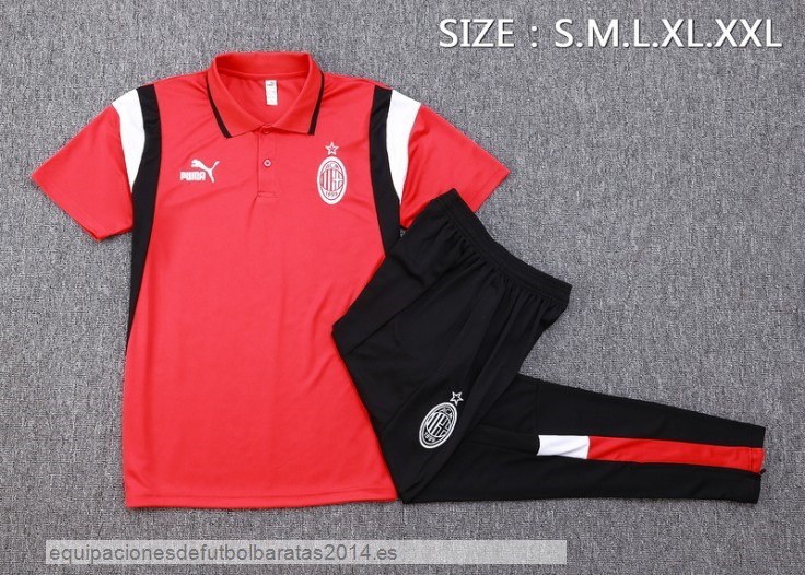 Nuevo Conjunto Completo Polo AC Milan 23/24 Rojo Blanco Negro Baratas